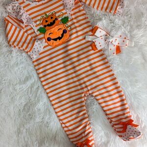 🎃 Orange Striped Pumpkin Kids One Piece 🎃
